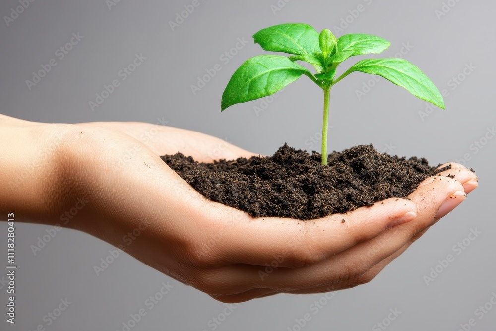 Nurturing a Seedling in Hands with Soil Nurturing a Seedling in Hands with Soil