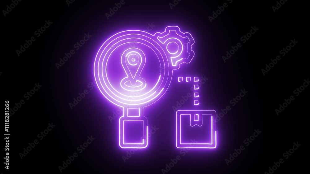 glowing neon tracking icon isolated on black background. HD video motion graphic animation glowing neon tracking icon isolated on black background. HD video motion graphic animation