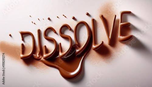 Cracked and Melted Chocolate with "Dissolve" on White Background