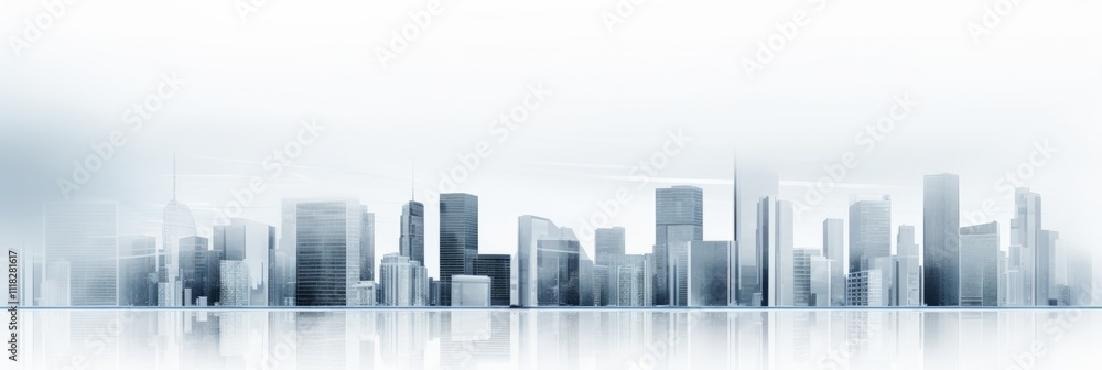 Futuristic Cityscape Depicting a Modern Skyline with Skyscrapers Towering Against a Misty Grey Sky Showcasing Urban Architecture and Reflective Surfaces Futuristic Cityscape Depicting a Modern Skyline with Skyscrapers Towering Against a Misty Grey Sky Showcasing Urban Architecture and Reflective Surfaces