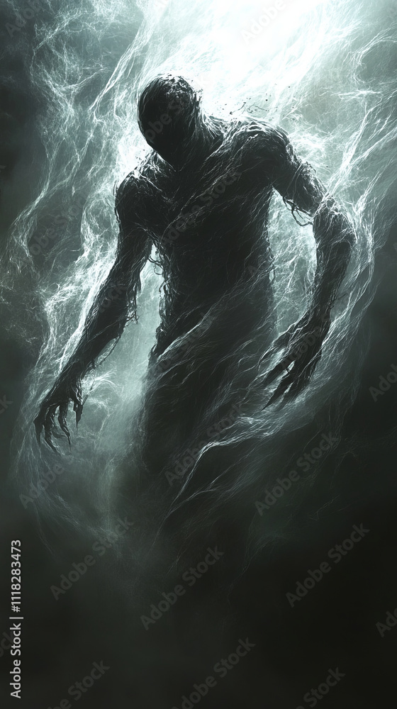 Obraz premium shadow creature emerges dramatically from swirling mist, evoking mystery