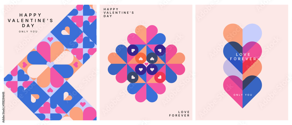 Fototapeta premium vector 2d geometric pattern background and card design, valentine's day concept
