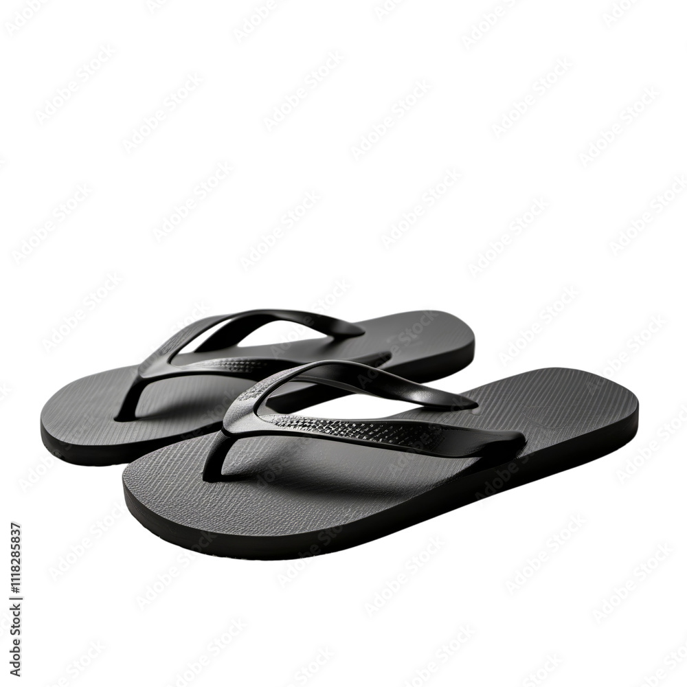 PNG of Stylish black flip-flops on transparent background. PNG of Stylish black flip-flops on transparent background.