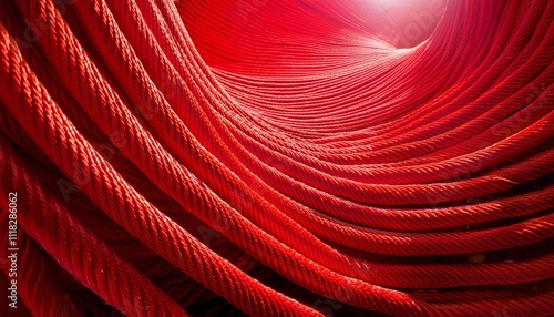 Floating Coiling Rope on Light Red Background photo