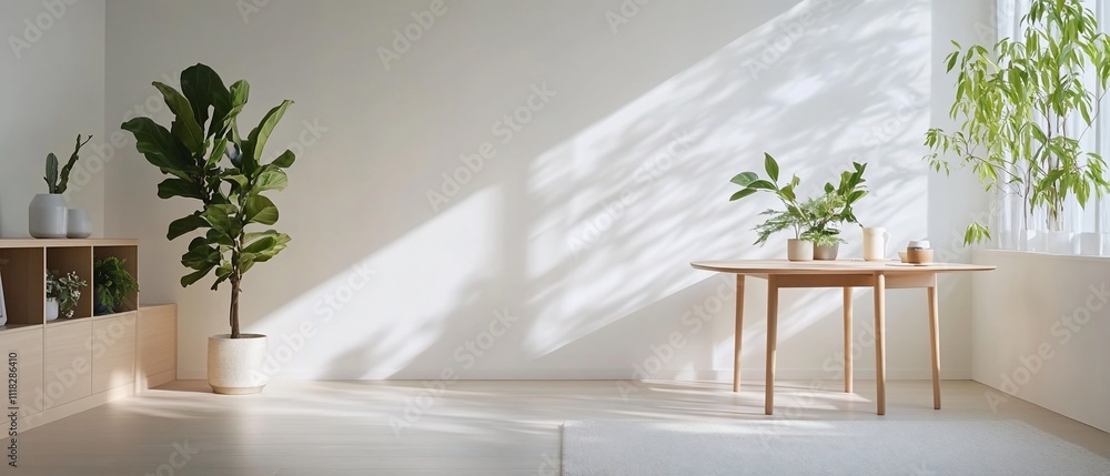 Bright, minimalist interior with plants and natural light. Bright, minimalist interior with plants and natural light.