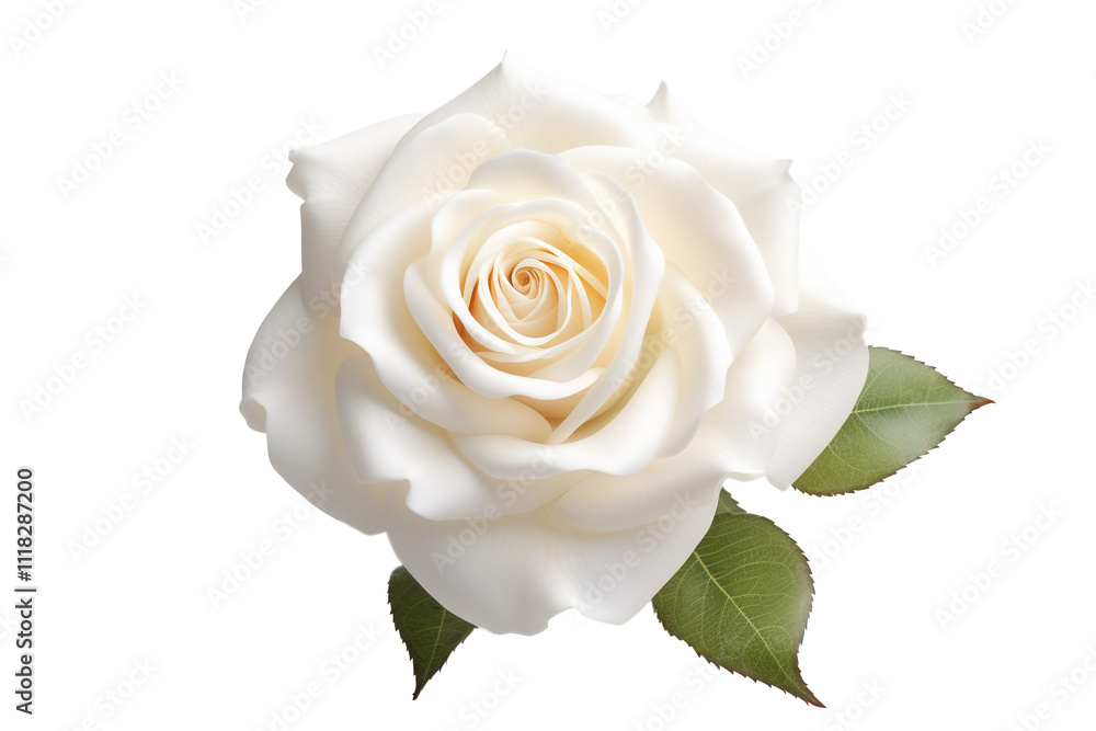 Single Cream Rose Blossom, Elegant Flower, White Petals, Isolated Background Single Cream Rose Blossom, Elegant Flower, White Petals, Isolated Background