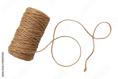A ball of scourge rope on a white background. Thread isolate. Jute rope