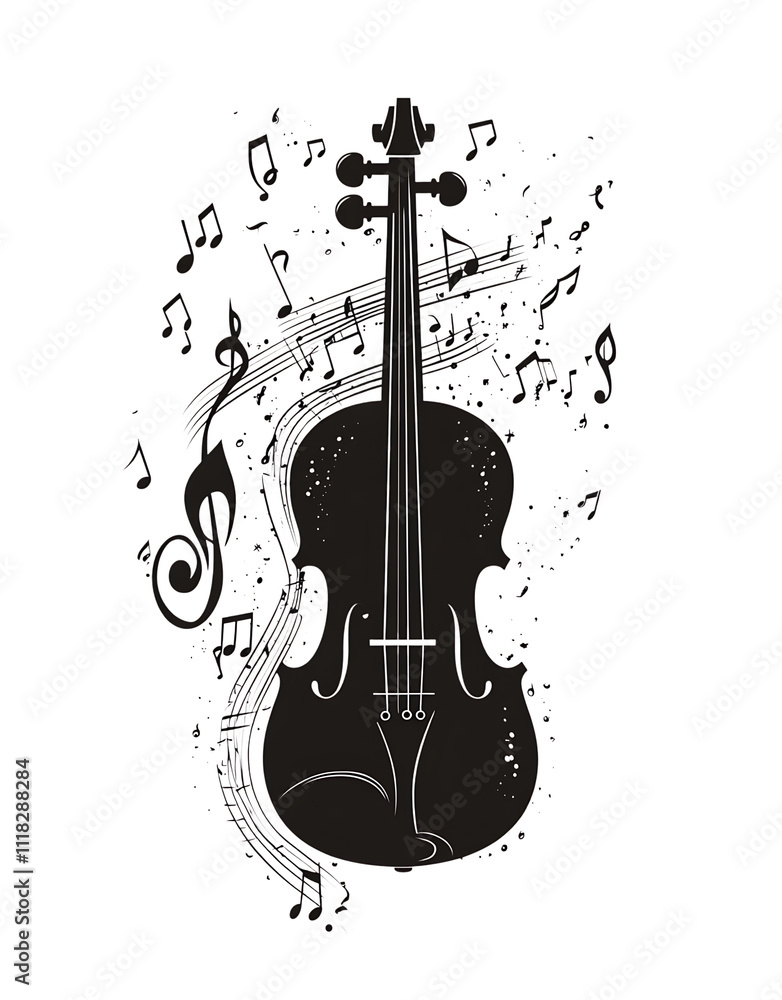 Fototapeta premium Violin with musical notes illustration