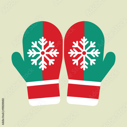 holiday mittens with snowflake pattern simple vector.