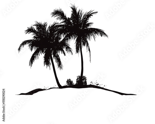 Silhouette of two palm trees on a tropical island. photo