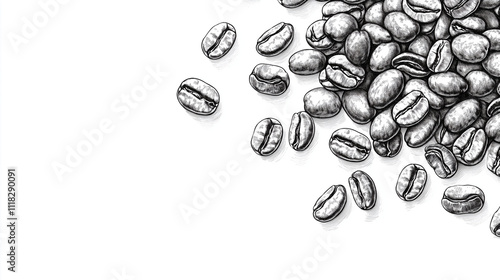 Etched Coffee beans in black and white spilling out.