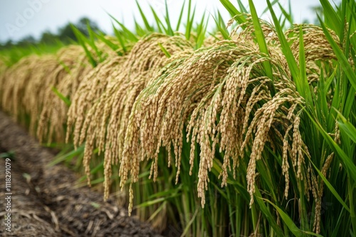 Ripe Rice Paddy Field Golden Grains Agriculture Harvest