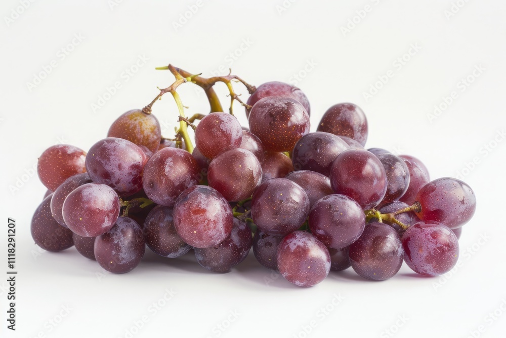 A Close-Up of a Bunch of Red Grapes on a White Background. A Close-Up of a Bunch of Red Grapes on a White Background.
