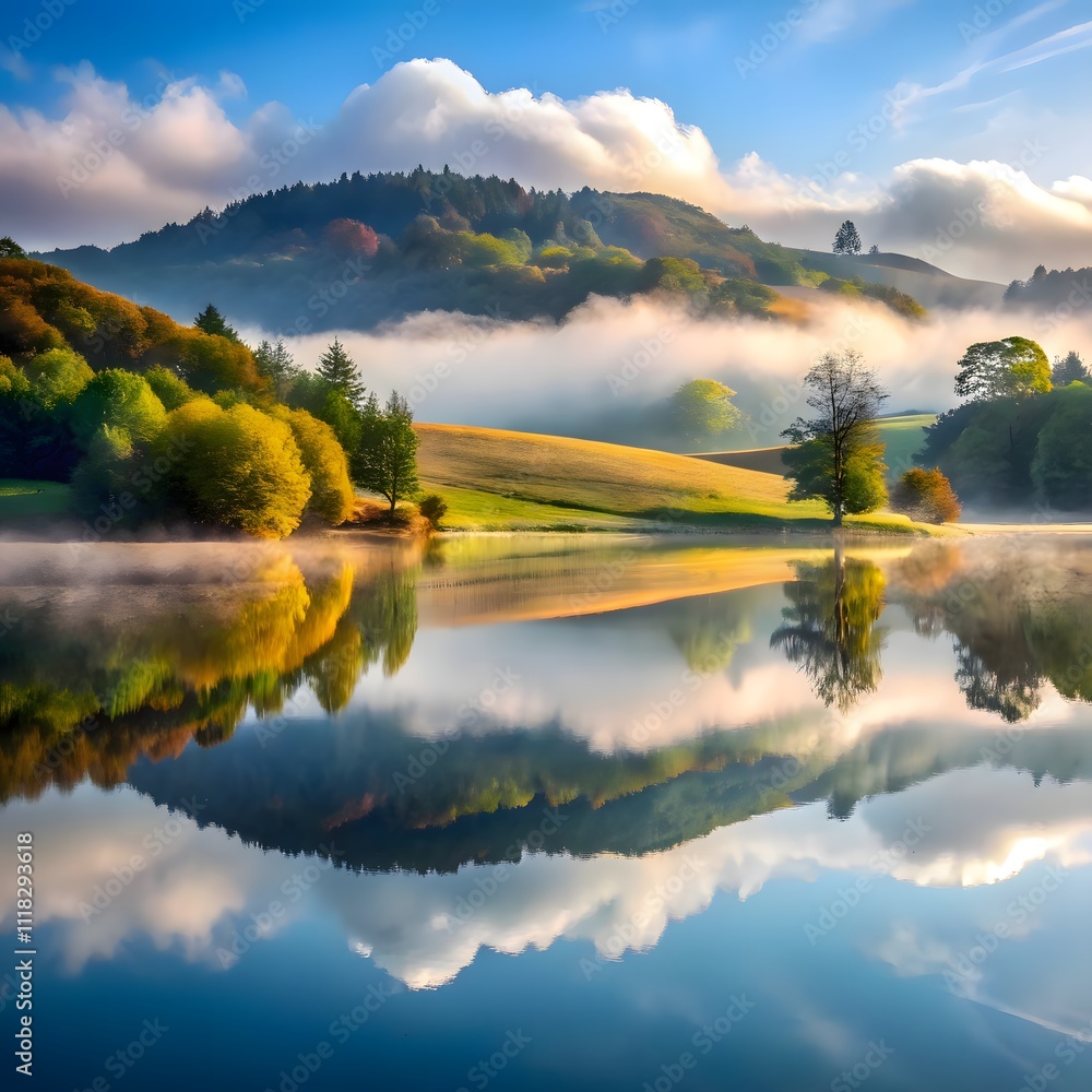 Fototapeta premium pictures lake surrounded by rolling hills