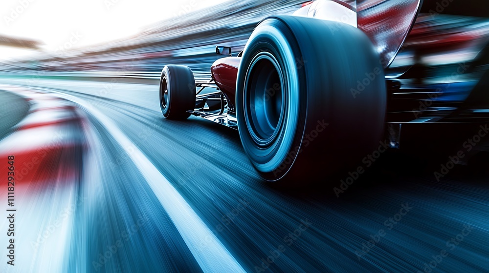 Fast race car speeding around a corner on a track. Fast race car speeding around a corner on a track.