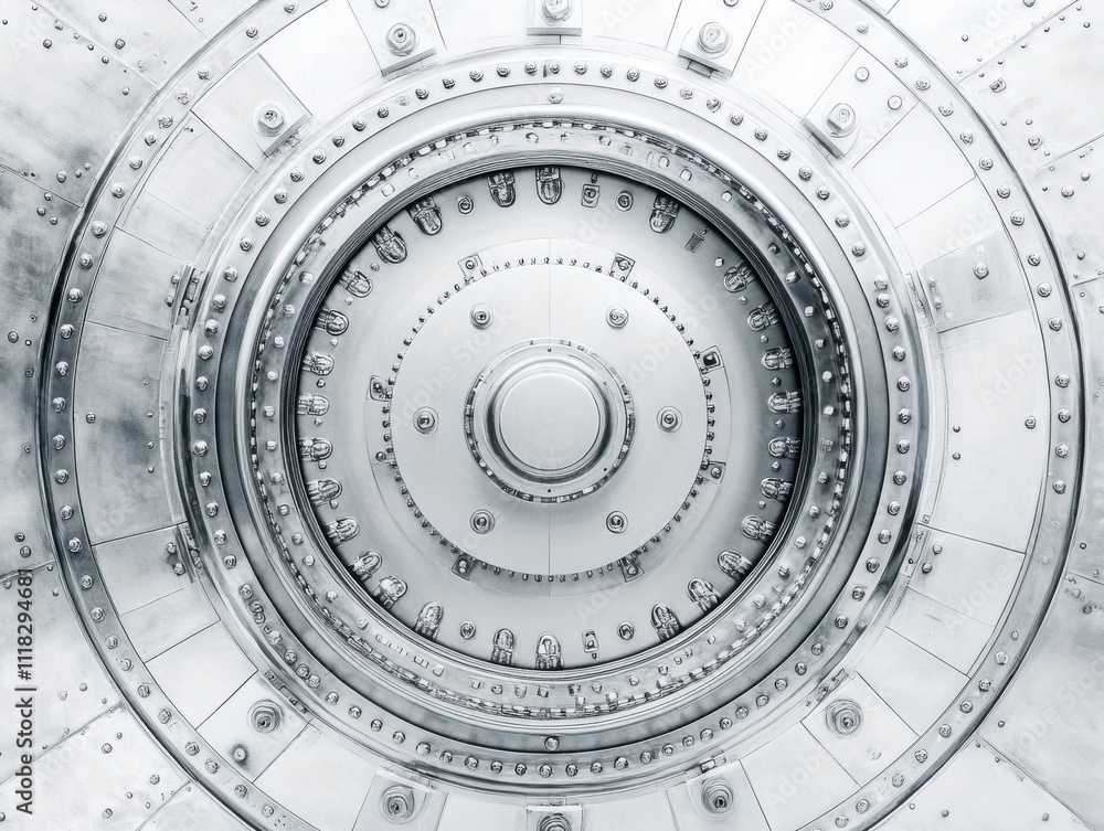 High-Resolution Close-Up of a Metallic Safe Door with Intricate Details, Exuding Strength and Security in a Modern Design with Circular Form and Industrial Elements High-Resolution Close-Up of a Metallic Safe Door with Intricate Details, Exuding Strength and Security in a Modern Design with Circular Form and Industrial Elements