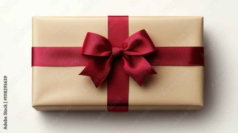 Elegant Beige Gift Box with Red Ribbon Bow for Special Occasions Elegant Beige Gift Box with Red Ribbon Bow for Special Occasions