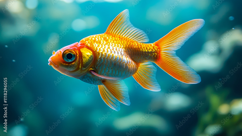 Vibrant Goldfish Swimming Against a Turquoise Backdrop for Aquatic Design Concepts Vibrant Goldfish Swimming Against a Turquoise Backdrop for Aquatic Design Concepts