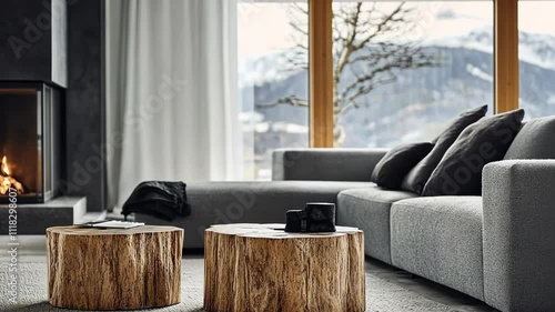 Modern Wooden Coffee Tables in a Cozy Living Room
