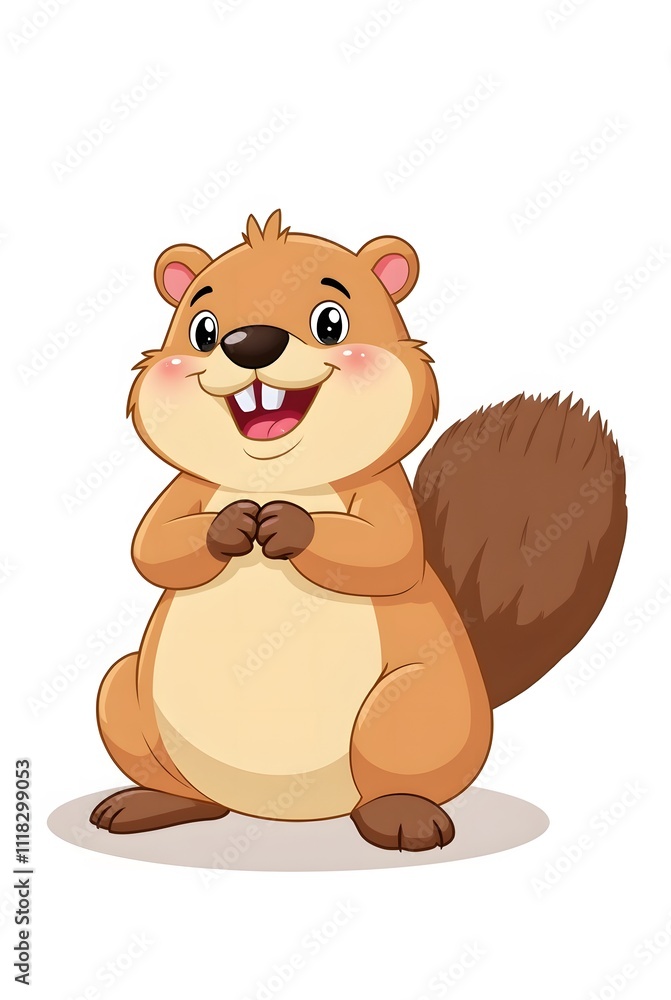 Obraz premium Adorable Cartoon Marmot: A Cheerful Rodent Illustration
