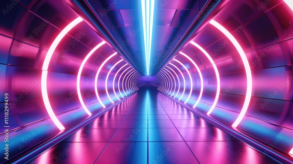 Vibrant Neon Tunnel with a Futuristic Sci-fi Aesthetic Vibrant Neon Tunnel with a Futuristic Sci-fi Aesthetic