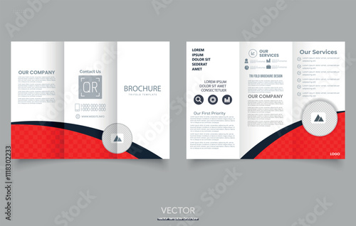 Red trifold brochure. folding layout Abstract brochure template. vector file. Modern design template