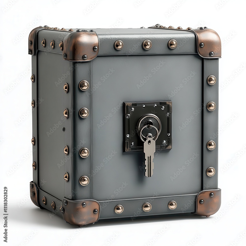 Fototapeta premium Modern Secure Safe with Vintage Design Elements Featuring a Key Lock and Metallic Accents for Personal and Professional Use in Storage Solutions