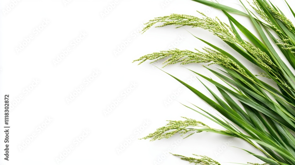 Fototapeta premium Leaning Paddy Stalks on Clean White Background