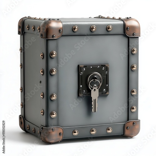 Modern Secure Safe with Vintage Design Elements Featuring a Key Lock and Metallic Accents for Personal and Professional Use in Storage Solutions