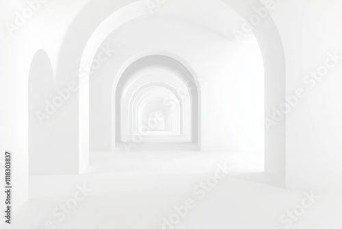 3D render of white arches in the middle of an empty space, minimalistic background, studio shot, high resolution.