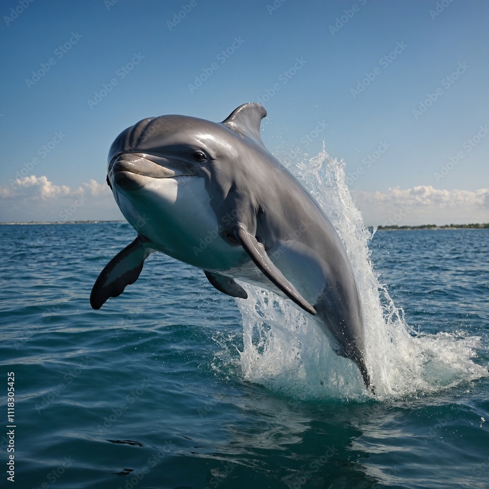 Fototapeta premium A playful dolphin leaping with joy