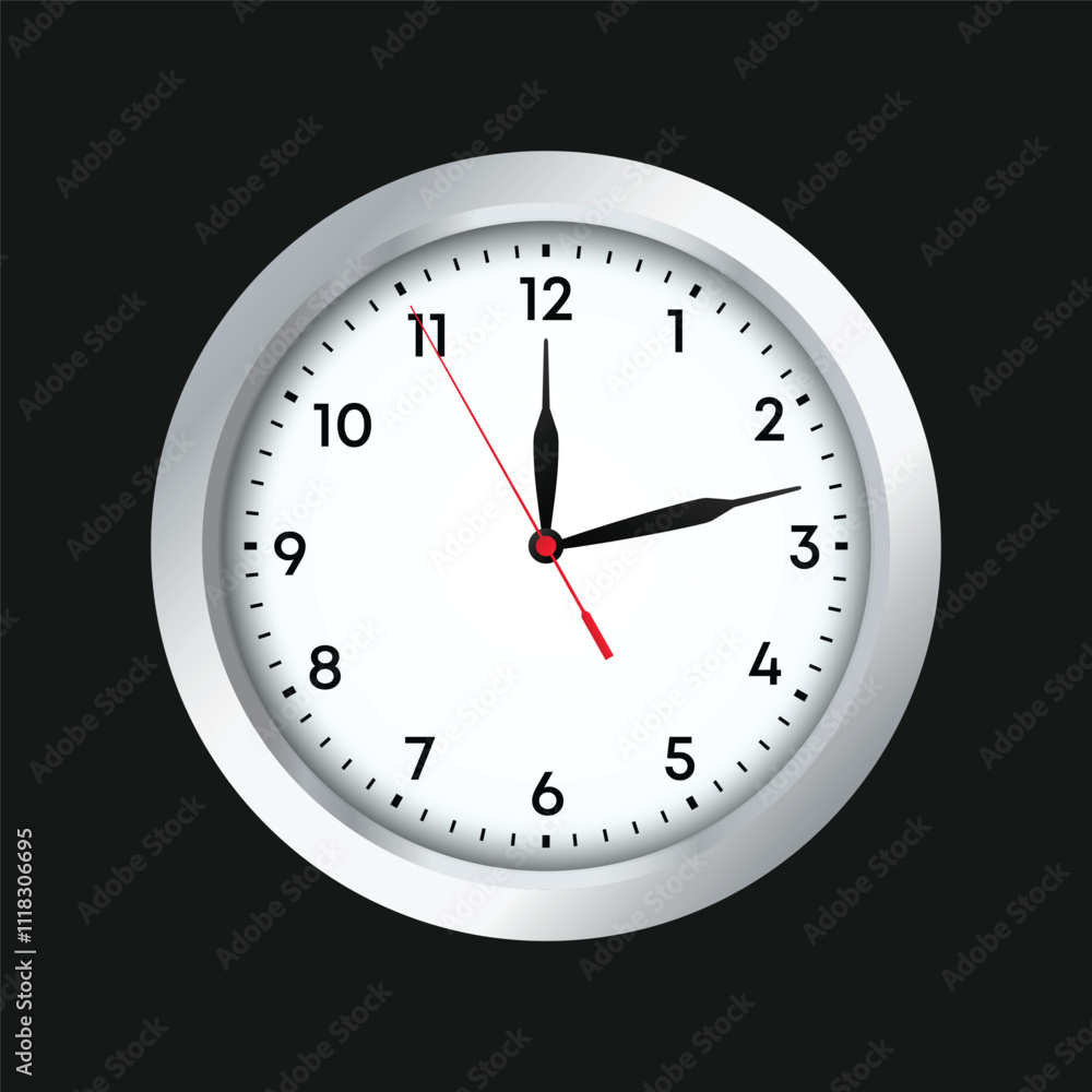 Analog clock flat vector illustration isolated on black background Analog clock flat vector illustration isolated on black background