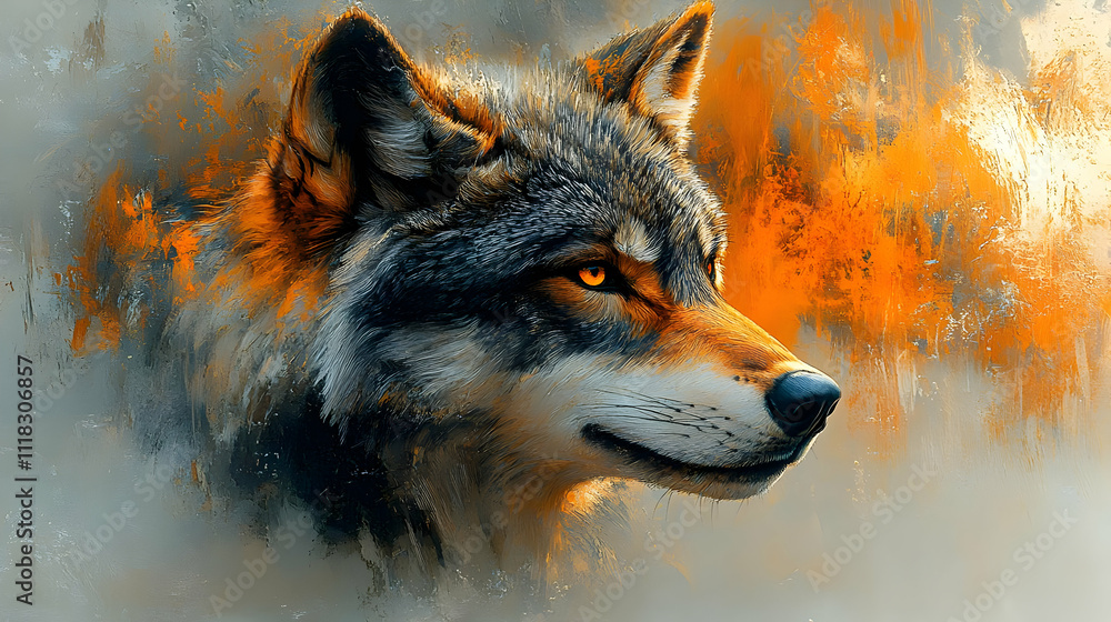 Obraz premium Wolf Portrait in Abstract Painting Style