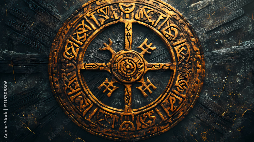 Obraz premium Vegvisir symbole viking avec runes nordique. Runes. Illustration