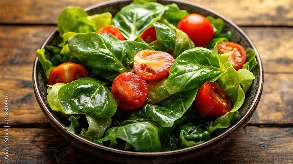 Fresh spinach and cherry tomato salad in a bowl. Fresh spinach and cherry tomato salad in a bowl.