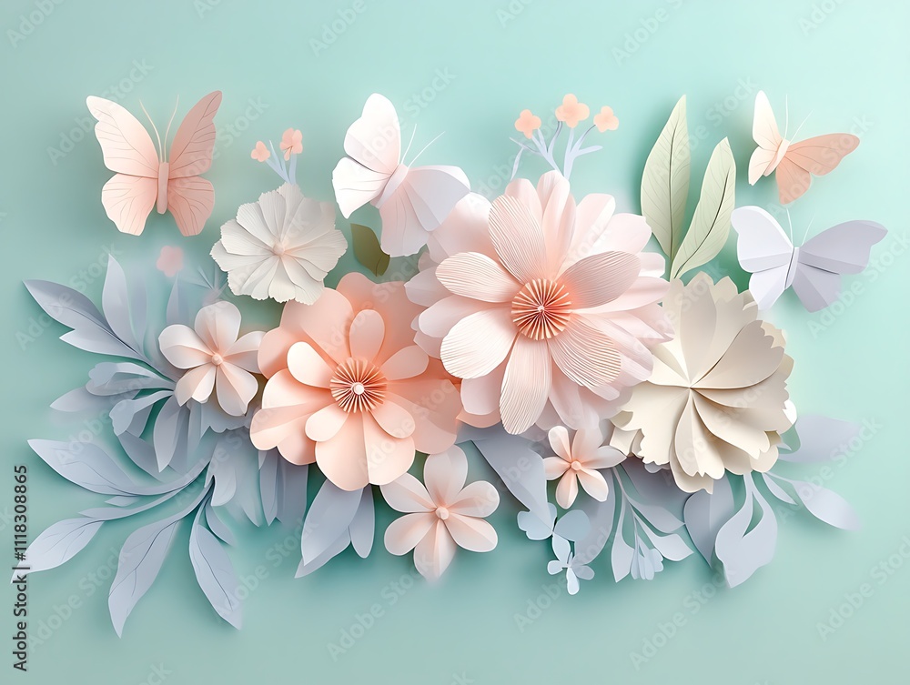 Whimsical Paper Garden: Pastel Blooms and Butterflies Whimsical Paper Garden: Pastel Blooms and Butterflies