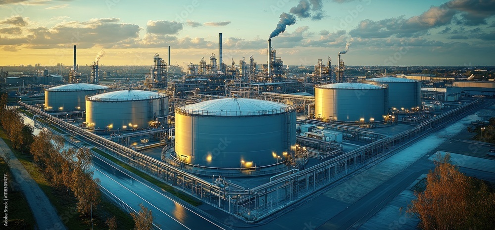 Fototapeta premium Industrial Complex at Sunset