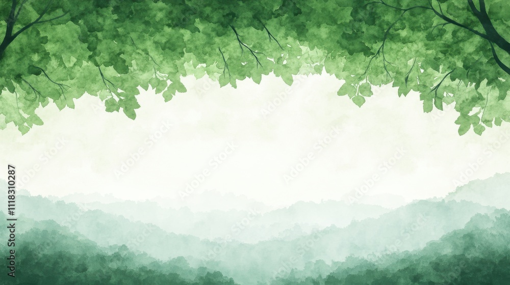 Fototapeta premium Serene nature landscape lush green hills digital art tranquil environment aerial calmness