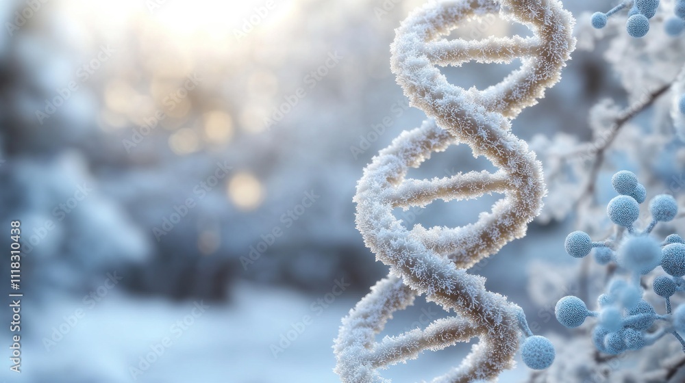 Frozen DNA helix in a snowy forest. Frozen DNA helix in a snowy forest.