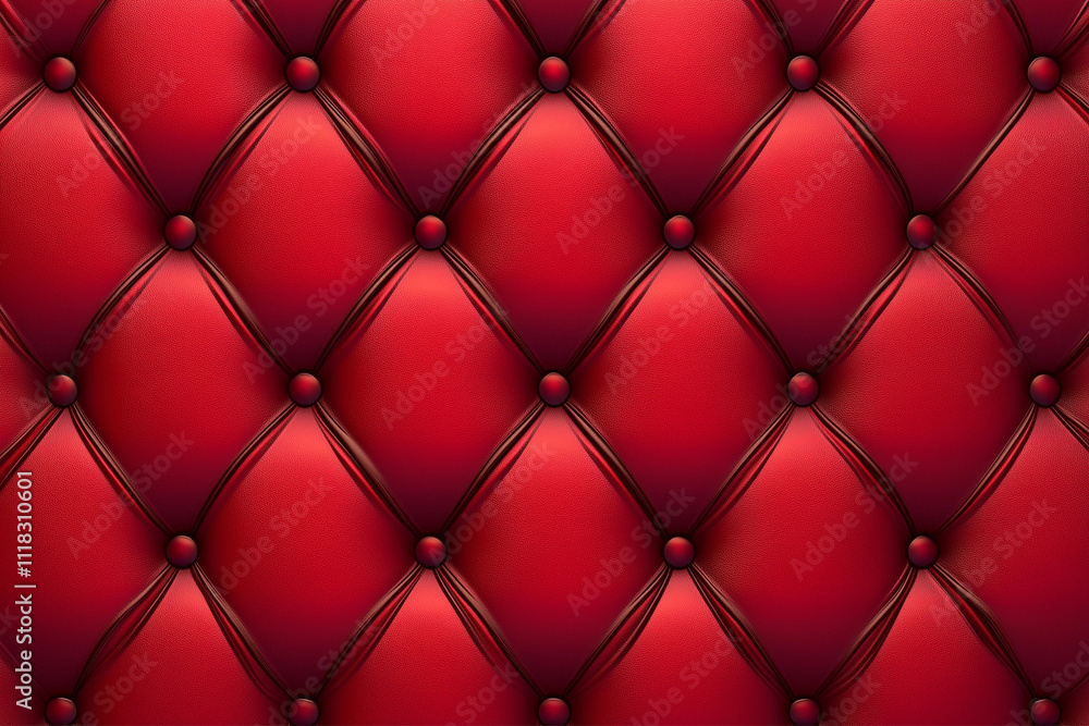 Close-up of red leather tufted texture with glossy finish Close-up of red leather tufted texture with glossy finish