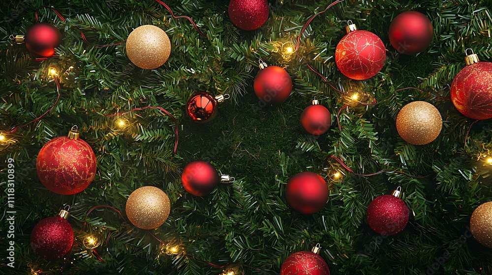 A Christmas tree with many red and gold ornaments A Christmas tree with many red and gold ornaments