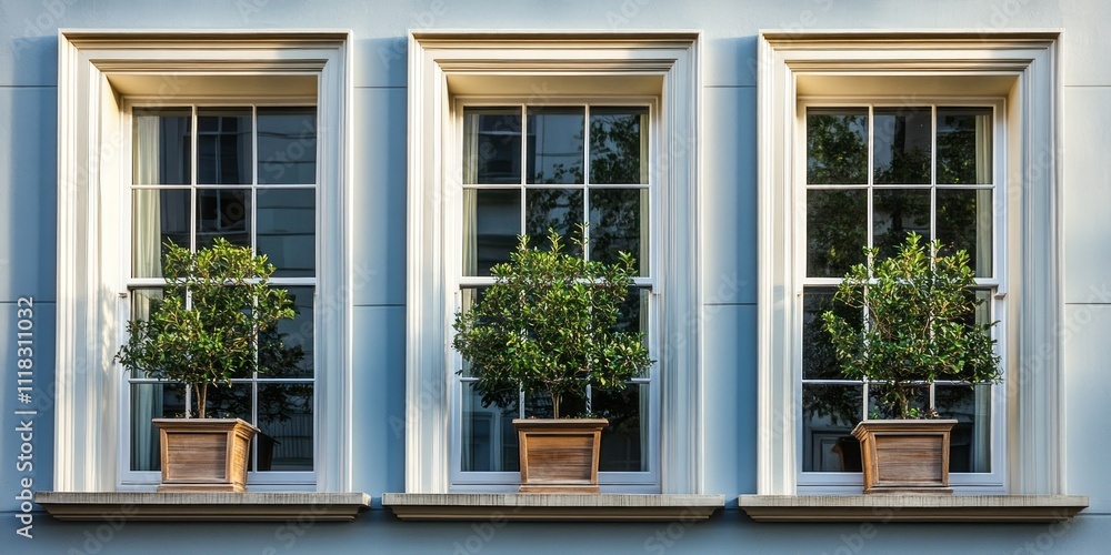 Three Windows with Plants Three Windows with Plants