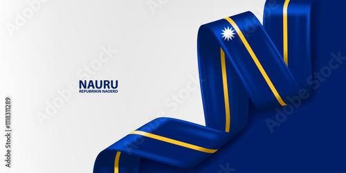 Nauru 3D ribbon flag. Bent waving 3D flag in colors of the Nauru national flag. National flag background design.
