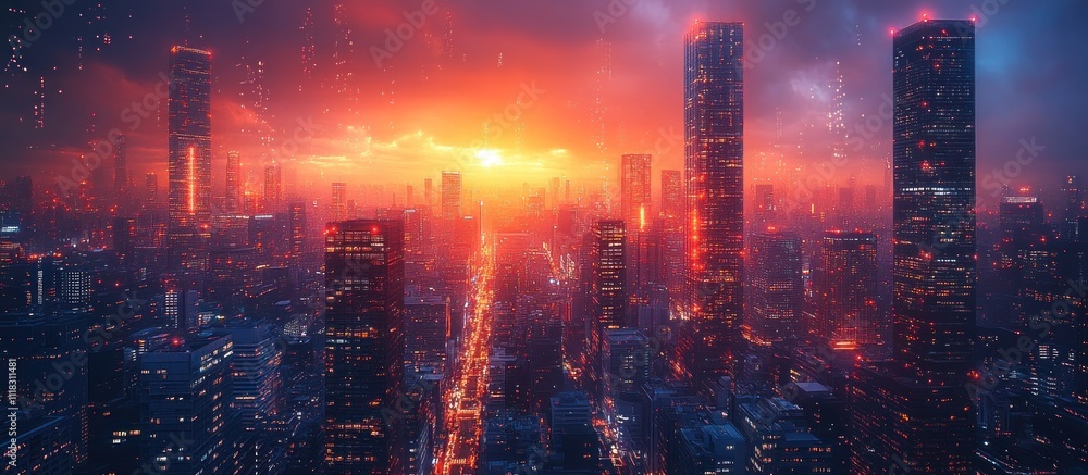 Fototapeta premium Futuristic Cityscape at Sunset
