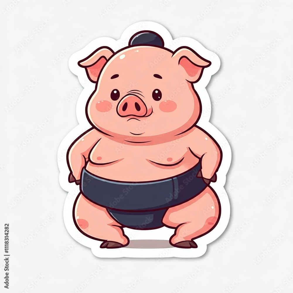 A chibi sumo wrestler as a chubby pig, with floppy ears and a cute snout, standing in a sumo stance. The design is playful and fun, in a sticker style with a white background.
A chibi sumo wrestler as a chubby pig, with floppy ears and a cute snout, standing in a sumo stance. The design is playful and fun, in a sticker style with a white background.