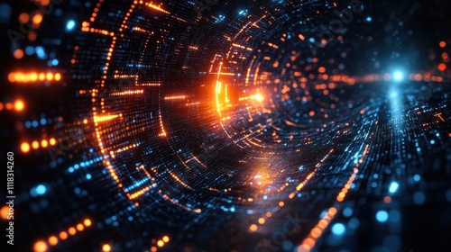 Wallpaper Mural Abstract Digital Tunnel with Glowing Lights Torontodigital.ca