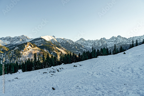 Obraz na płótnie Góry zimą, Tatry w Polsce zasypane śniegiem podczas pięknej bezchmurnej pogody. w salonie