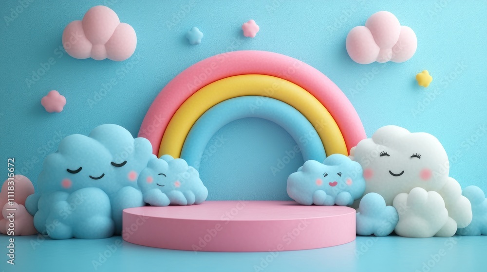 Cute Rainbow and Clouds 3D Render Cute Rainbow and Clouds 3D Render