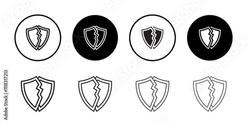 Broken shield icon Line Art Logo set