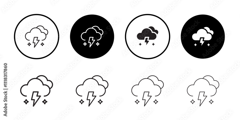 Cloud lightning icon Line Art Logo set Cloud lightning icon Line Art Logo set